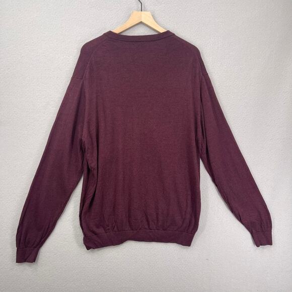 Hart Schaffner Marx Merino Wool Sweater Mens XL Burgundy Red V Neck Long Sleeve - Picture 8 of 8